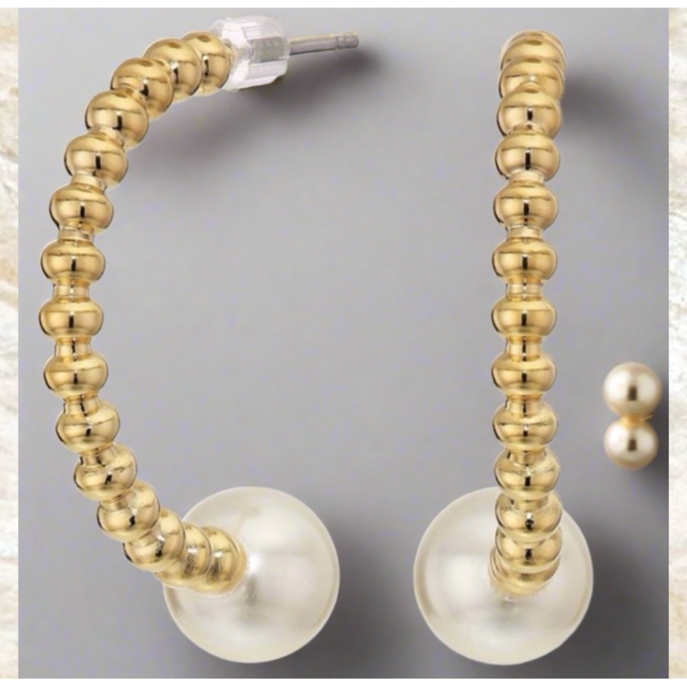 🆕 The Shashi® Neptune Half-Moon With Faux Pearl Hoop Earrings